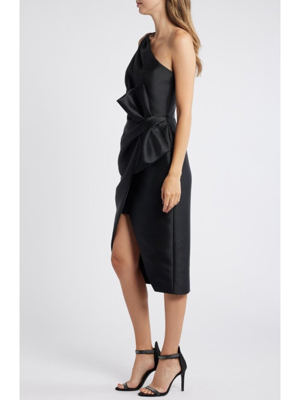🆕AMSALE Mik One Shoulder Big Bow Cocktail Dress Black 10 - Picture 3 of 13